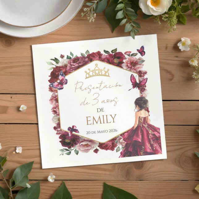 Serviette En Papier Burgundy Floral Presentación de 3 años (Créateur téléchargé)