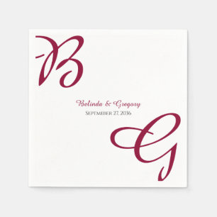 Serviette En Papier Burgundy Maroon Initiales Mariage de automne d'aut