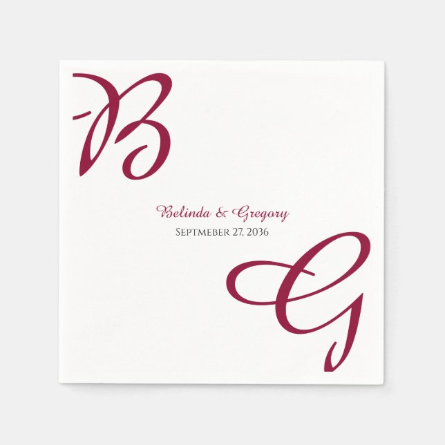 Serviette En Papier Burgundy Maroon Initiales Mariage de automne d'aut (Devant)