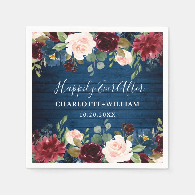 Serviette En Papier Burgundy Navy Blue Blush Floral Rustic Mariage (Devant)