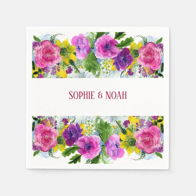 Serviette En Papier Burgundy pink Floral Garland Rescheduled Wedding (Devant)