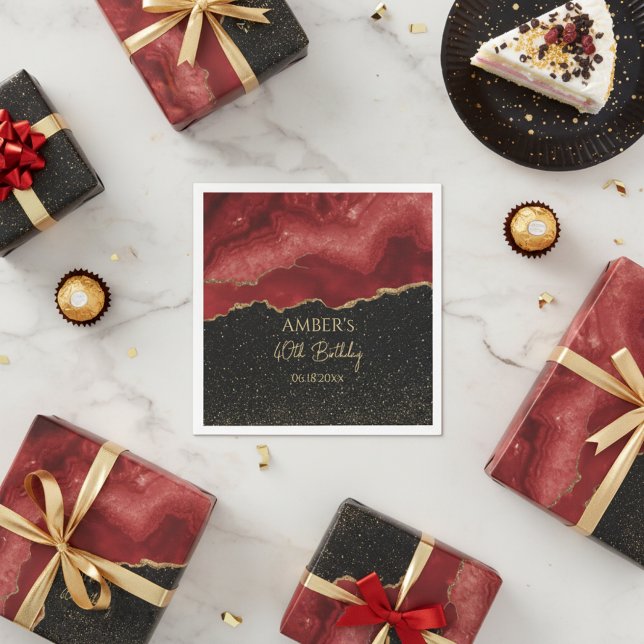 Serviette En Papier Burgundy Red Gold Glitter Abstract Watercolor (Créateur téléchargé)