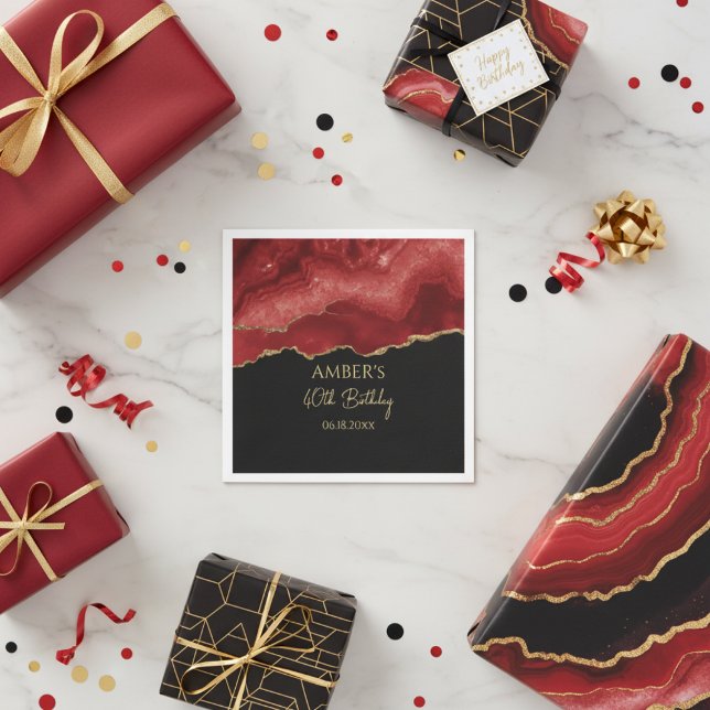 Serviette En Papier Burgundy Red Gold Glitter Abstract Watercolor (Créateur téléchargé)