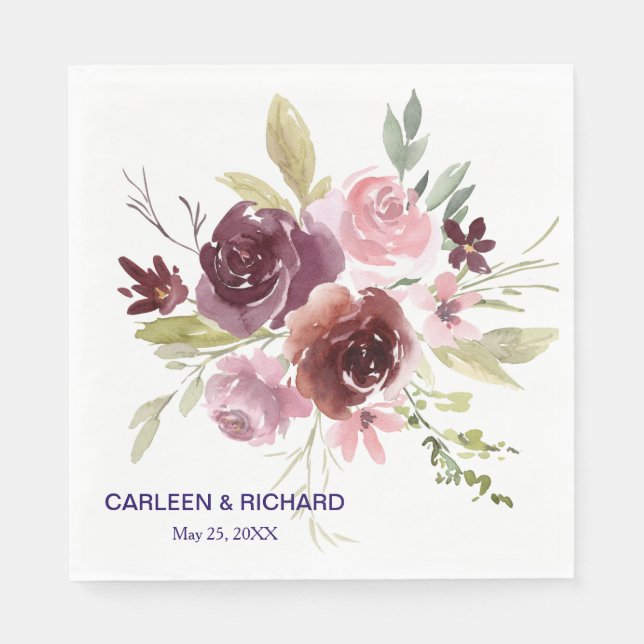 Serviette En Papier Burgundy Red Navy Blue Floral Mariage (Devant)