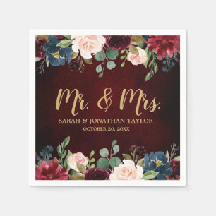 Serviette En Papier Burgundy Red Navy Floral Russe Boho Papier Napkin