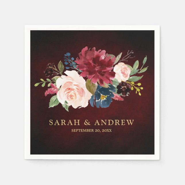 Serviette En Papier Burgundy Red Navy Floral Russe Boho Papier Napkin (Devant)