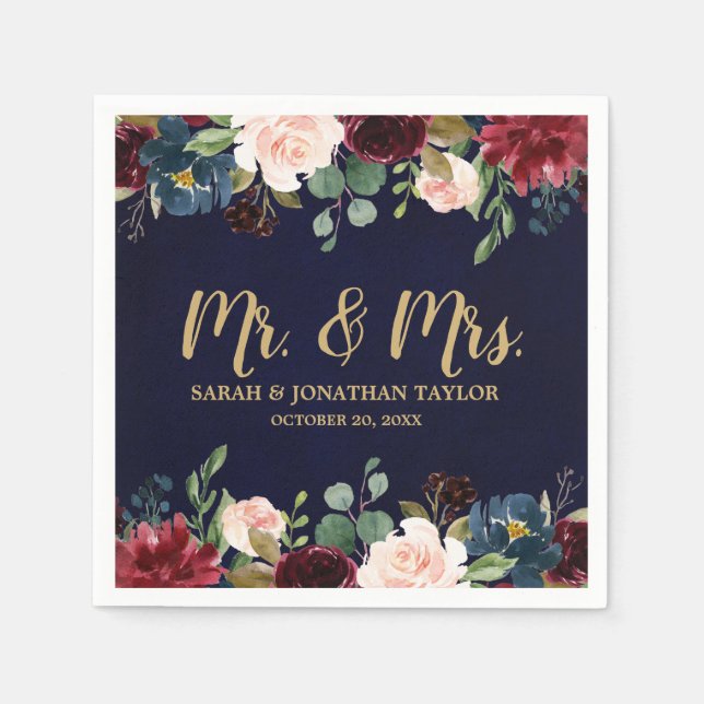 Serviette En Papier Burgundy Red Navy Floral Russe Boho Papier Napkin (Devant)