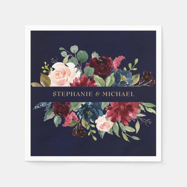 Serviette En Papier Burgundy Red Navy Floral Russe Boho Papier Napkin (Devant)