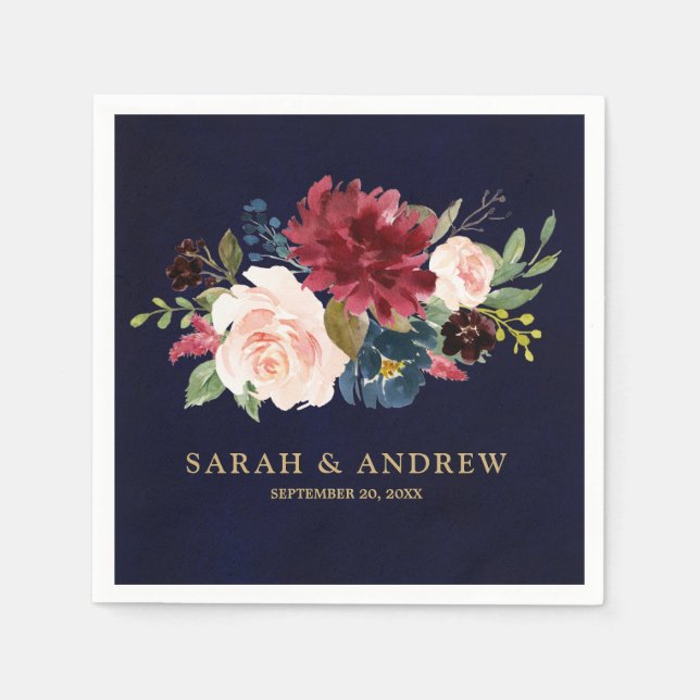 Serviette En Papier Burgundy Red Navy Floral Russe Boho Papier Napkin (Devant)