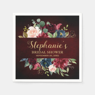 Serviette En Papier Burgundy Red Navy Floral Rustic Boho Fête des mari