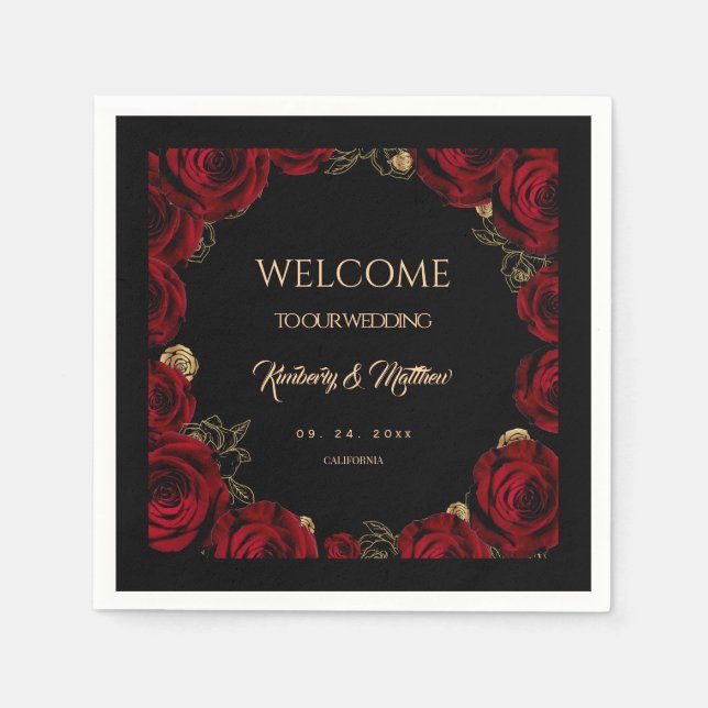 Serviette En Papier Burgundy Roses Boho Wedding (Devant)