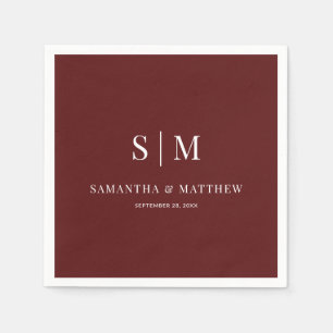 Serviette En Papier Burgundy Simple Élégant Couple Initiales Mariage