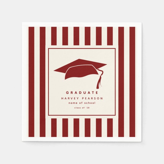 Serviette En Papier Burgundy Sporty Stripes Custom Graduation Party (Devant)