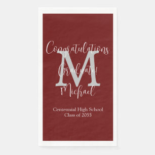 Serviette En Papier Burgundy White Nom Monogramme Graduation