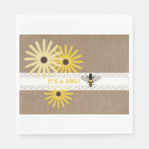 Serviette En Papier Burlap + dentelle Bee Girls Baby shower serviettes