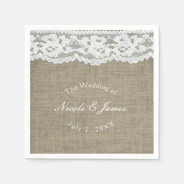 Serviette En Papier Burlap & Dentelle Simple Rustique Élégant Mariage  (Devant)