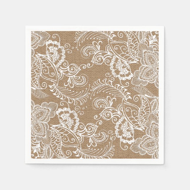 Serviette En Papier Burlap et dentelle Shabby Chic Papier Napkin (Devant)