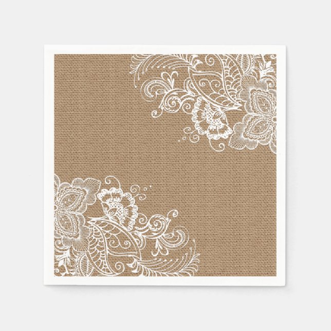 Serviette En Papier Burlap et dentelle Shabby Chic Papier Napkin (Devant)