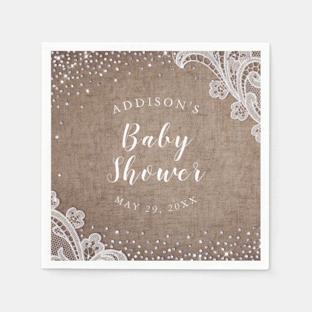 Serviette En Papier Burlap Lace argent parties scintillant baby shower (Devant)