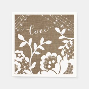 Serviette En Papier Burlap Lights & White Lace Love Typographie