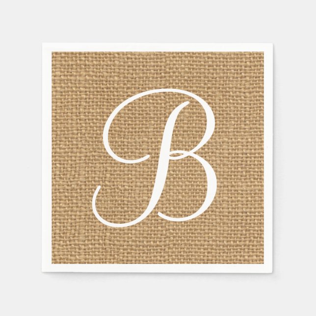 Serviette En Papier Burlap Rustic Monogramme Papier serviettes (Devant)
