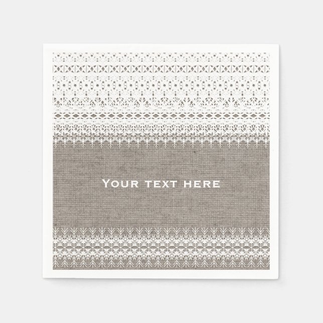 Serviette En Papier Burlap rustique et Mariage de dentelle élégant (Devant)