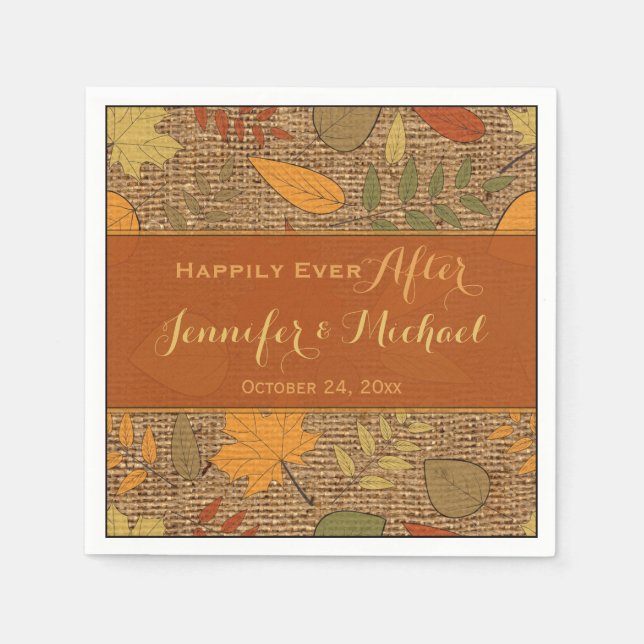 Serviette En Papier Burlap Rustique FAUX, Feuilles d'automne Mariage N (Devant)