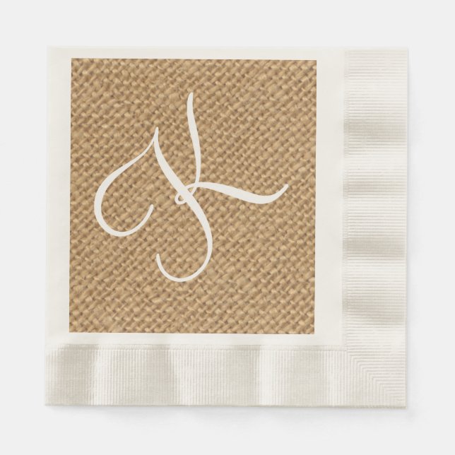 Serviette En Papier Burlap Rustique Initial | Papier mariage (Devant)