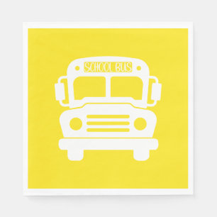 Serviette En Papier Bus scolaire blanc sur Arrière - plan jaune
