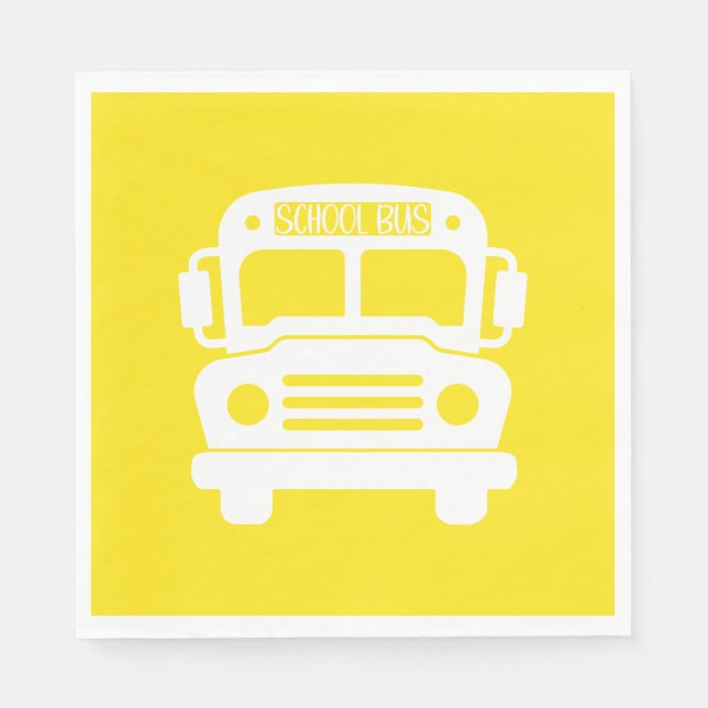 Serviette En Papier Bus scolaire blanc sur Arrière - plan jaune (Devant)