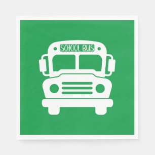 Serviette En Papier Bus scolaire blanc sur Arrière - plan vert