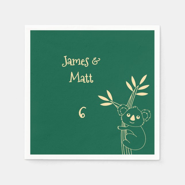 Serviette En Papier Butter Yellow & Red Australian Animals Birthday  (Devant)