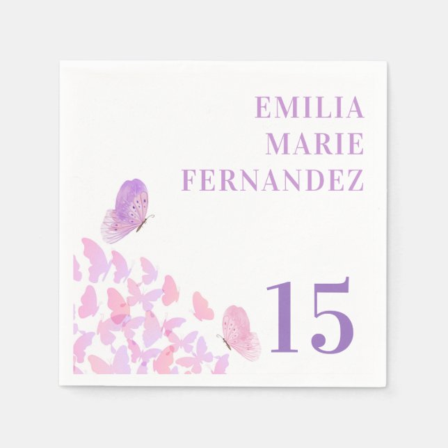 Serviette En Papier Butterflies Quinceañera Napkins (Devant)