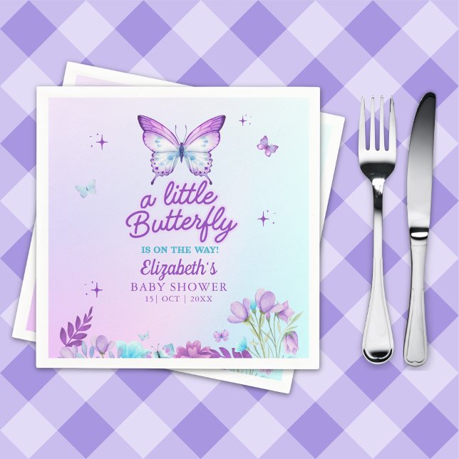 Serviette En Papier Butterfly Baby Shower Napkins | Pink & Purple  (Créateur téléchargé)