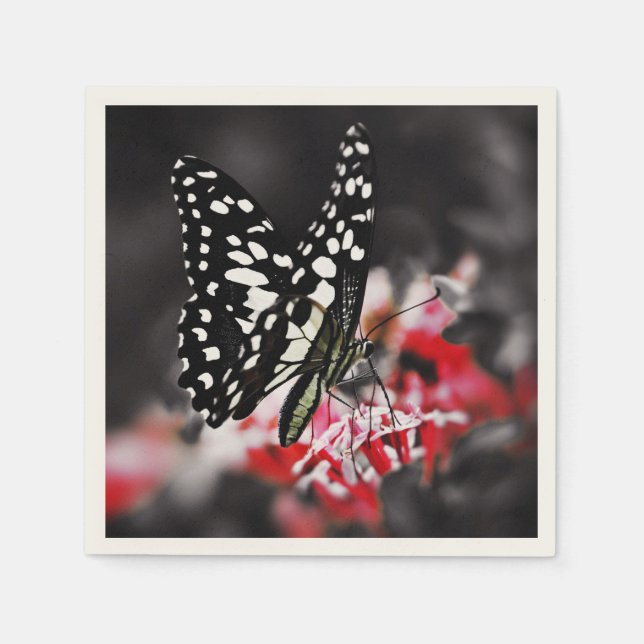 Serviette En Papier Butterfly on Red Flower (Devant)
