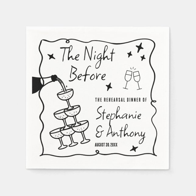 Serviette En Papier BW Whimsical Frame and Champagne La veille (Devant)