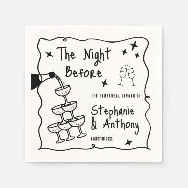 Serviette En Papier BW Whimsical Frame and Champagne La veille (Devant)