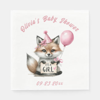 Serviette En Papier C’est un Baby shower animal Fille Renard Rose