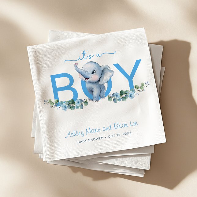 Serviette En Papier C’est un Baby shower éléphant pour garçon Napkins  (It's A Boy Baby Shower Napkins)