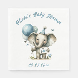 Serviette En Papier C’est un garçon Blue Elephant Animal Theme Baby sh