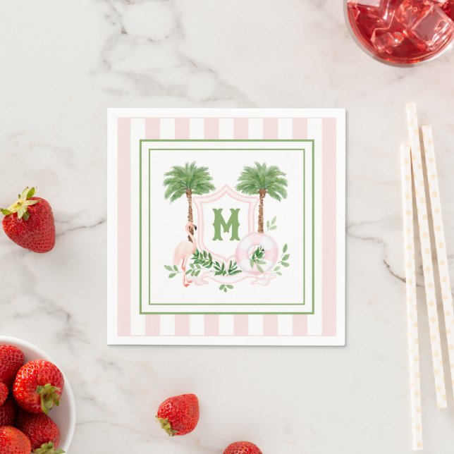 Serviette En Papier Cabana Rayures Palm Beach Monogramme Enclos (En situation)