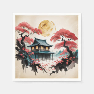Serviette En Papier Cabane au Clair de Lune, Art de la Forêt Japonaise