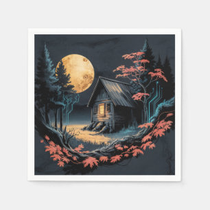 Serviette En Papier Cabane au Clair de Lune, Art de la Forêt Japonaise