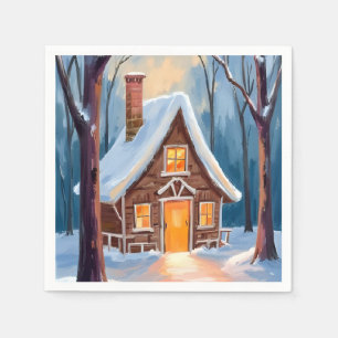 Serviette En Papier Cabane dans les bois enneigés de Noël en hiver