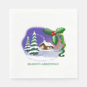 Serviette En Papier Cabine neigeux avec arbres