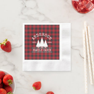 Serviette En Papier Cabine Nom de famille Red Buffalo Plaid Cocktail