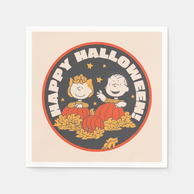 Serviette En Papier cacahuètes | Happy Halloween Sally & Linus (Devant)