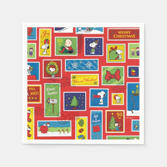 Serviette En Papier cacahuètes | Motif des timbres de Noël (Devant)