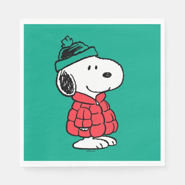 Serviette En Papier cacahuètes | Snoopy Chat d'hiver et Casquette (Devant)