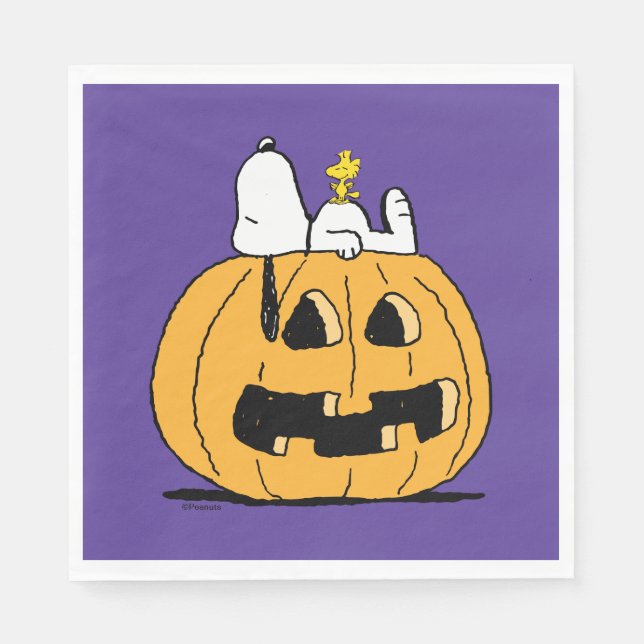 Serviette En Papier cacahuètes | Snoopy et Woodstock Jack-O-Lantern (Devant)